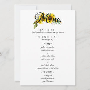 Sunflower watercolor élégant menu de mariage