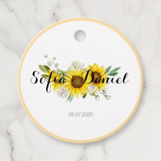 Sunflower watercolor white rose wedding bedankjes labels (Voorkant)