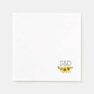 Sunflower watercolor wildflower monogram wedding  servet