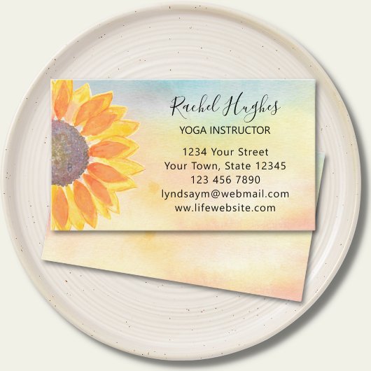 Sunflower Watercolor Yoga Instructeur Carte de vis