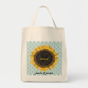 Sunflower Wedding Date Honeymoon Beach Bag Tote Bag