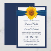 Sunflower Wedding Elegant Navy Blue Ribbon minima Kaart (Voorkant / Achterkant)