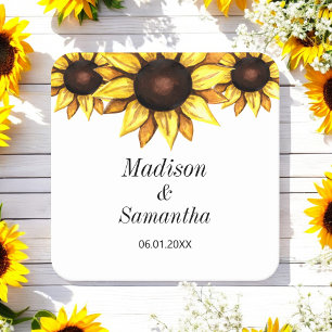 Sunflower Wedding Floral Bride Groom Vierkante Kartonnen Onderzetter