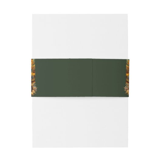 Sunflower Wedding Forest Green en Gold Rustic Uitnodigingen Wikkel (Achterkant Voorbeeld)