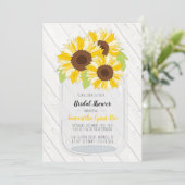 Sunflower Wedding Invitation Grey Yellow Rustic Kaart (Staand voorkant)