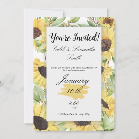 Sunflower Wedding Invitation Kaart (Voorkant)