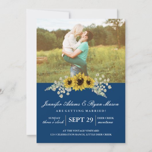 Sunflower Wedding Invitation met foto Kaart (Voorkant)