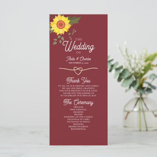 Sunflower Wedding Programme (Staand voorkant)