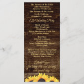 Sunflower Wedding Programme on Wood Country Floral Programma (Achterkant)