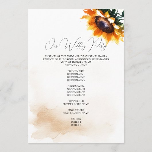 Sunflower Wedding Programme - Programma (Achterkant)