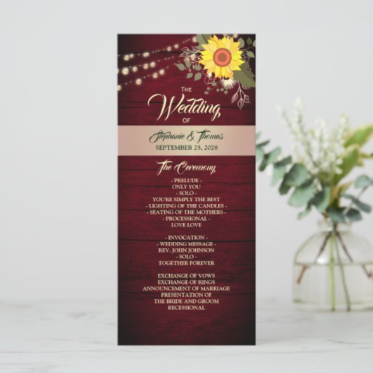 Sunflower Wedding Programme Programma (Staand voorkant)