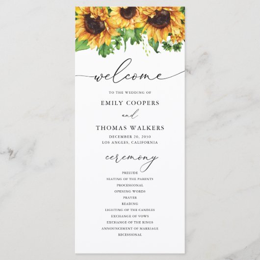 Sunflower Wedding Programme Programma (Voorkant)