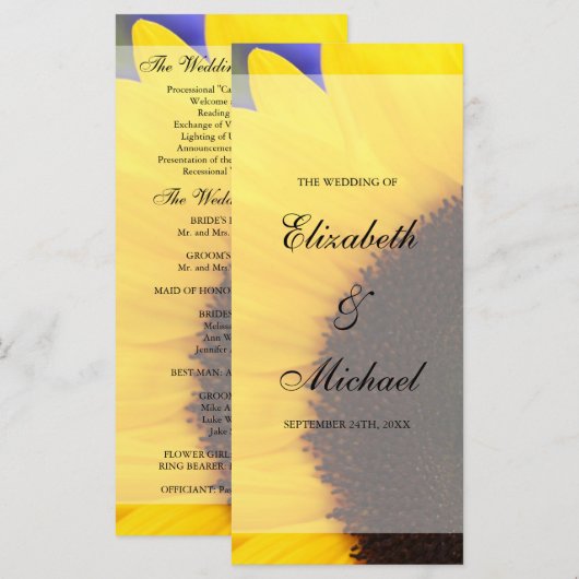 Sunflower Wedding Programme Programma (Voorkant / Achterkant)