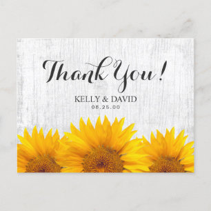 Sunflower Wedding Rustic Barn Wood Dank je Briefkaart
