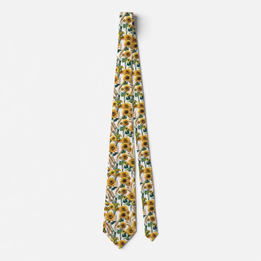 Sunflower & Wheat Seamless Country Pattern Stropdas (Voorkant)