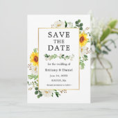 Sunflower White Floral Greenery Save the Date Kaar (Staand voorkant)