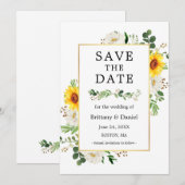 Sunflower White Floral Greenery Save the Date Kaar (Voorkant / Achterkant)