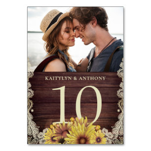 Sunflower Wood Ivory Lace Foto Weddenschap Kaart