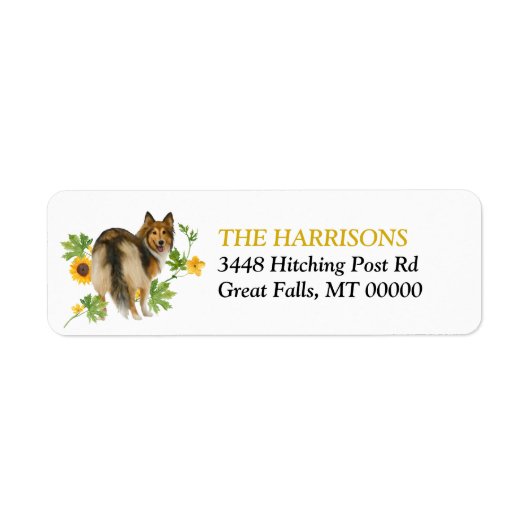 Sunflower Yellow Collie Dog Return Address Etiket (Voorkant)