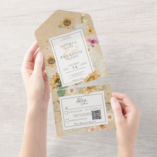 Sunflower Yellow QR-code All In One Uitnodiging (Afscheurbaar)