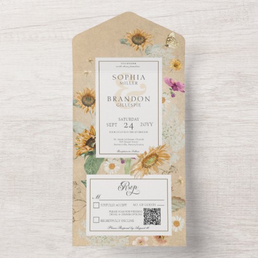 Sunflower Yellow QR-code All In One Uitnodiging (Binnen)