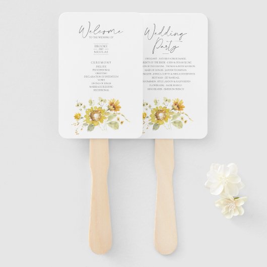 Sunflower Yellow Rustic Wedding Programme Handwaaier (Voorkant en achterkant)