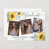 Sunflowers 3 PHOTO Graduation Party Invitation (Devant / Derrière)