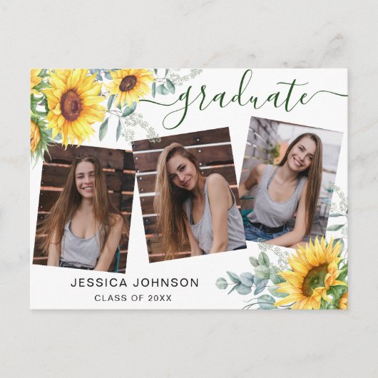 Sunflowers 3 PHOTO Graduation Party Invitation (Devant)