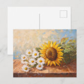 Sunflowers and Daisies on Rustic Table Briefkaart (Voorkant / Achterkant)