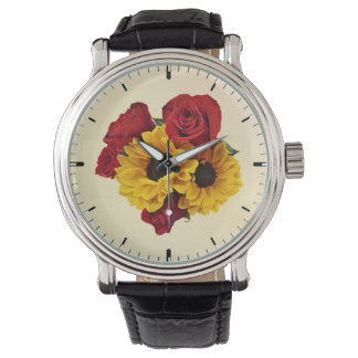 Sunflowers and Roses Bouquet Horloge