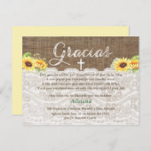 Sunflowers Bautismo Carte de remerciements espagno (Devant / Derrière)