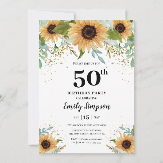 Sunflowers Birthday Invitation (Devant)