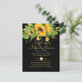 Sunflowers Black Gold Floral Wedding Invitation (Debout devant)