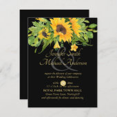 Sunflowers Black Gold Floral Wedding Invitation (Devant / Derrière)