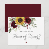 Sunflowers Bourgogne Mariage Carte d'honneur (Devant / Derrière)