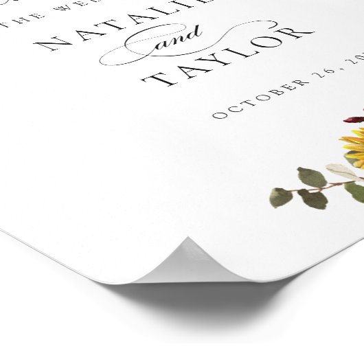 Sunflowers Bourgogne Vert Mariage Affiche de bienv (Coin)