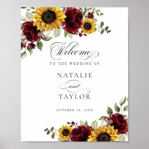 Sunflowers Bourgogne Vert Mariage Affiche de bienv