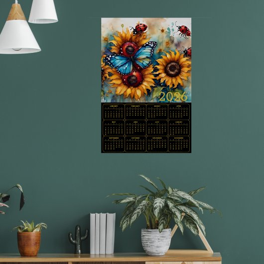 Sunflowers, Butterfly, and Ladybugs  Poster (Woonkamer 1)