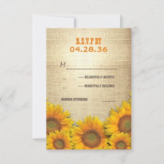 Sunflowers Cartes RSVP de mariage rustique (Devant)