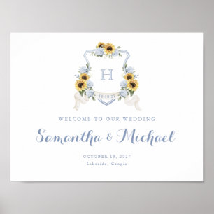 Sunflowers Dusty Blue Hydrangea Crest Affiche de b