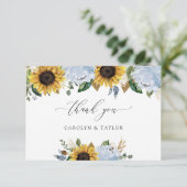 Sunflowers Dusty Blue Mariage Carte de remerciemen (Debout devant)