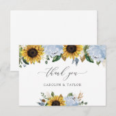 Sunflowers Dusty Blue Mariage Carte de remerciemen (Devant / Derrière)