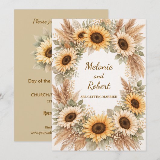 Sunflowers Earthy Boho Wedding Invitation (Devant / Derrière)