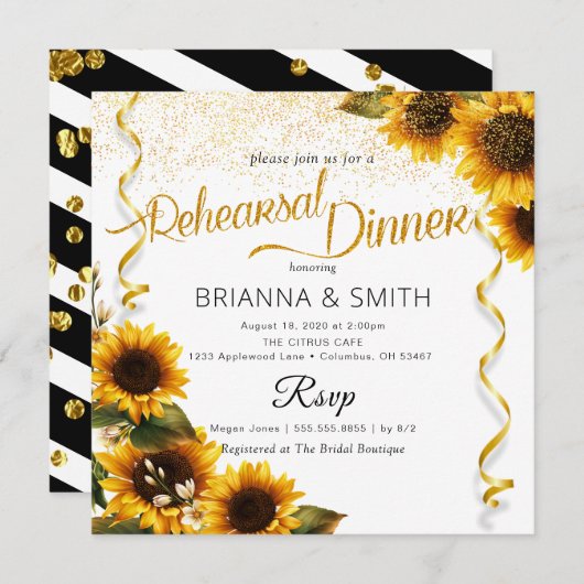 Sunflowers Élégant Dîner de répétition Invitation (Devant / Derrière)