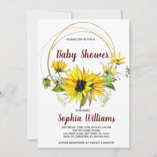 SunFlowers en Boho Baby shower Kaart (Voorkant)