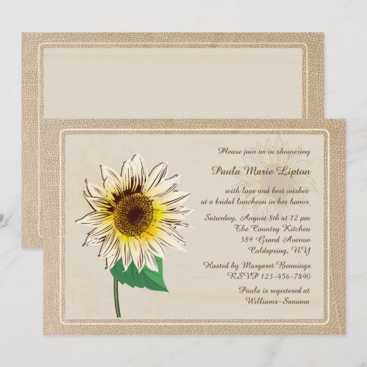Sunflowers et Burlap Invitations (Devant / Derrière)