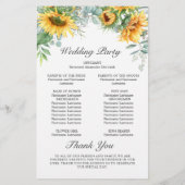 Sunflowers Eucalyptus Mariage programme de cérémon (Dos)