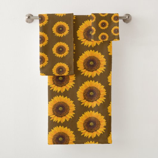 Sunflowers Floral Pattern Brown Yellow Towel Set Bad Handdoek (Insitu)