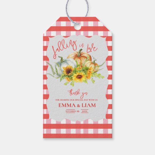 Sunflowers & Gingham Rustic Pumpkin Fall Wedding Cadeaulabel (Voorkant)