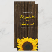 Sunflowers Grange Programme de mariage en bois (Devant / Derrière)